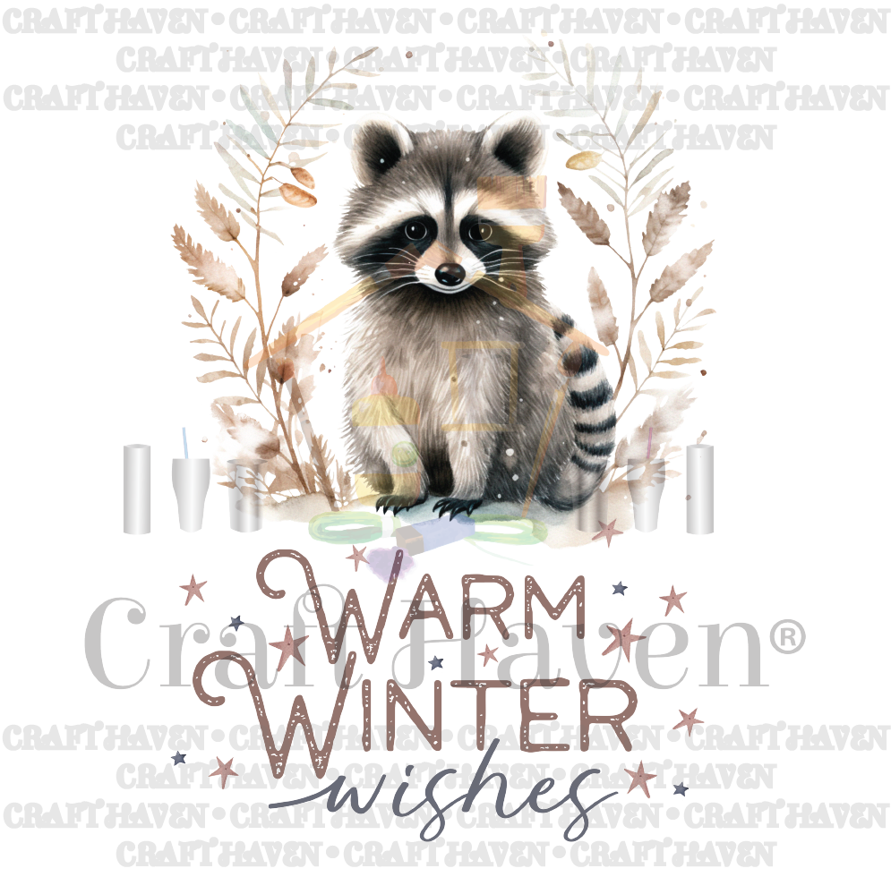 500156 - Warm Winter Wishes Raccoon Decal – Craft Haven
