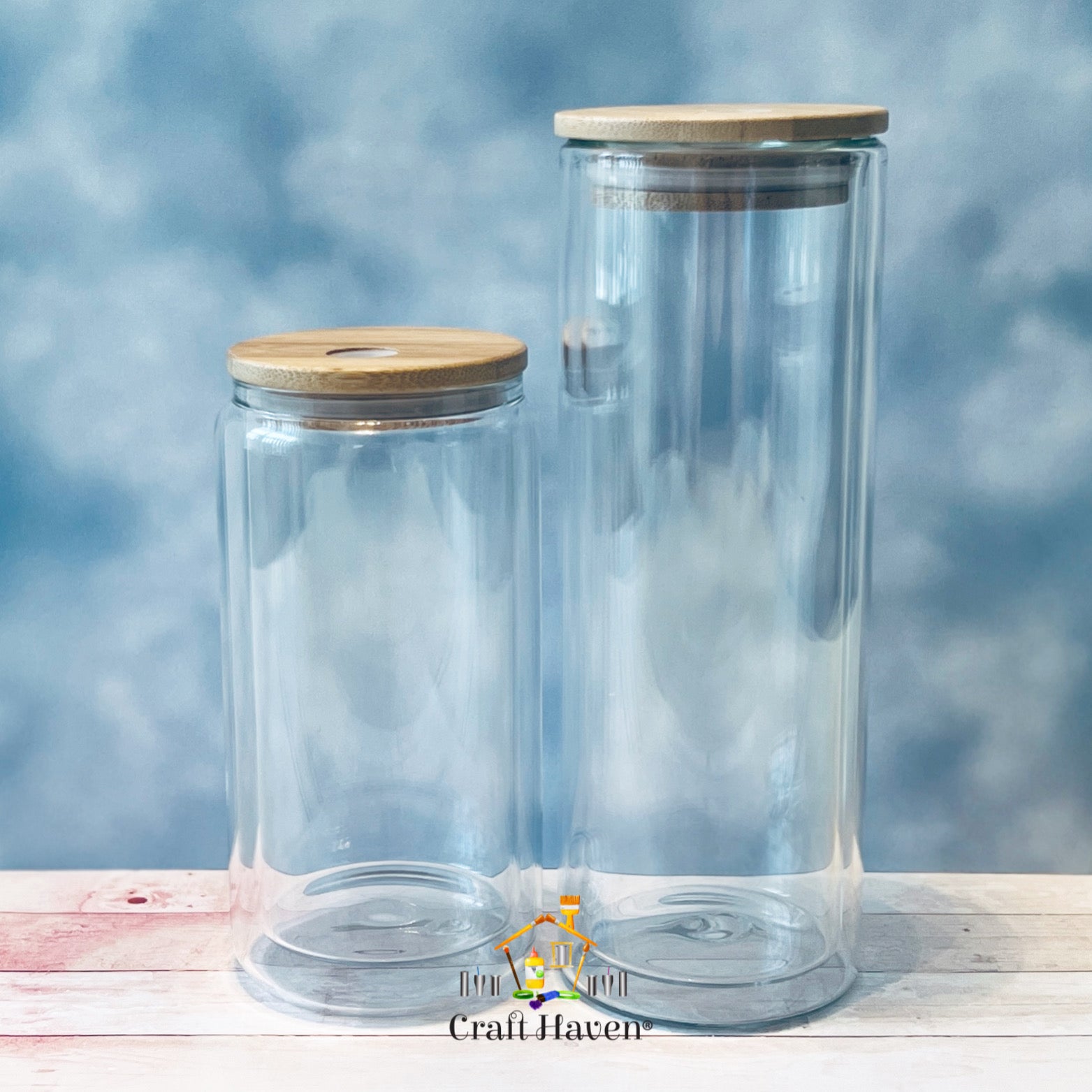 20oz Sublimation Snow Globe Glass Jar Tumbler with Bamboo Lid