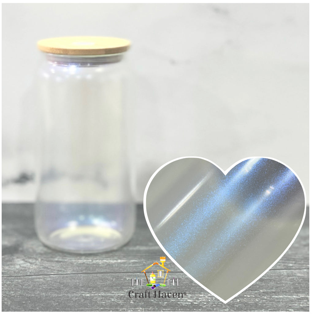 16oz Glass Jar with Shimmer Blue Finish