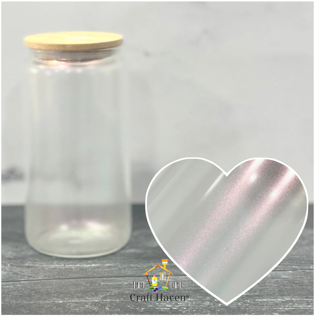 16oz Glass Jar with Shimmer Pink Finish